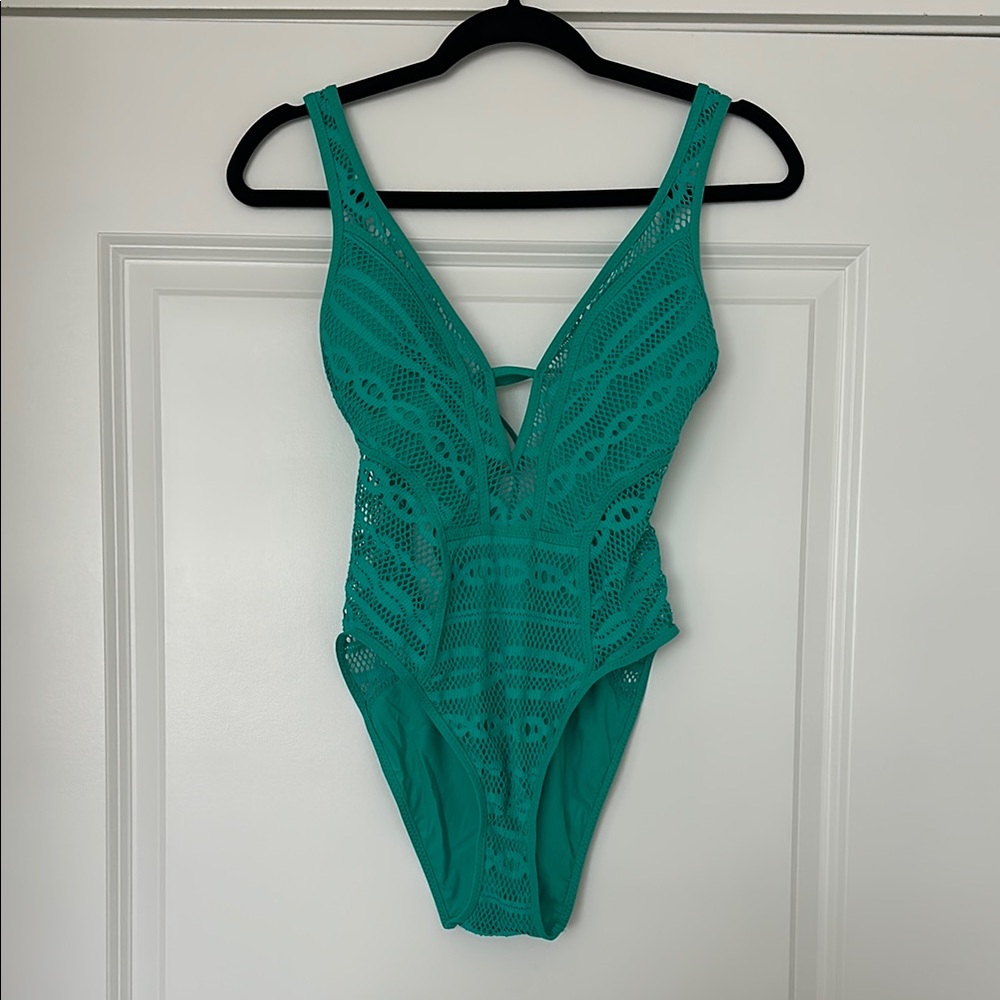 BECCA Green Bodysuit One Piece with Plunging V-Neckline